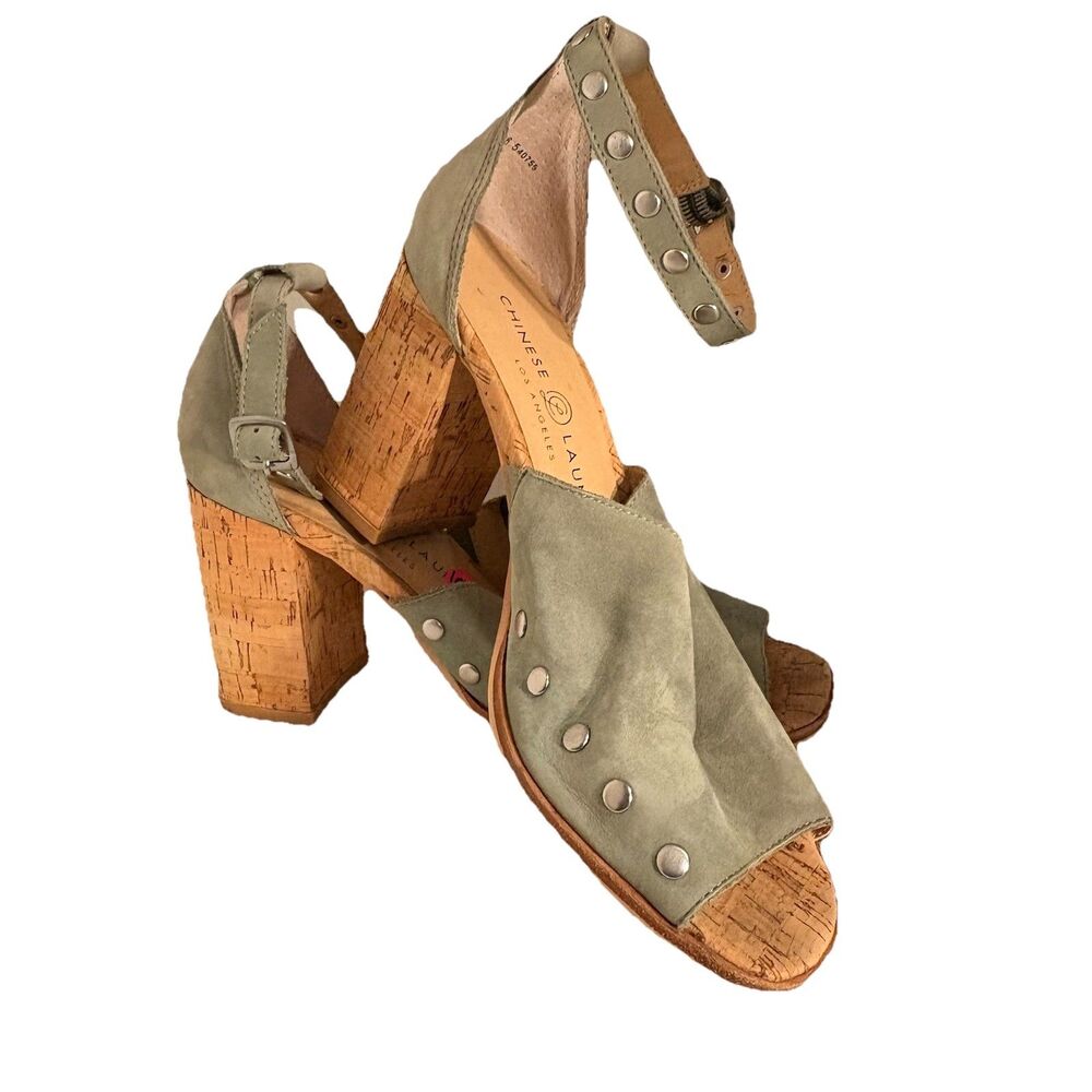 Chinese Laundry Women's Sage Green Chunky Heel Sandals Size 6